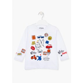 Losan fehér hosszú ujjú póló színes mintával