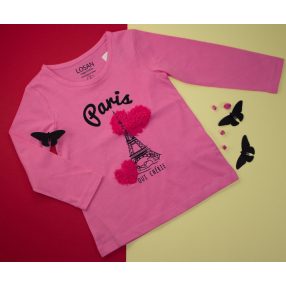 Losan rózsaszín Párizs mintás hosszú ujjú felső