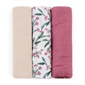  PETITE&MARS Bambusz muszlin pelenka szett 3 db Moussy Pink Meadow 68 x 68 cm