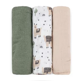   PETITE&MARS Bambusz muszlin pelenka szett 3 db Moussy Llama Vibes 68 x 68 cm