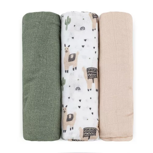 PETITE&MARS Bambusz muszlin pelenka szett 3 db Moussy Llama Vibes 68 x 68 cm