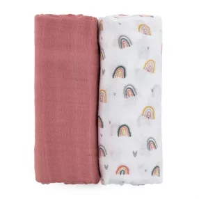   PETITE&MARS Bambusz muszlin 2db-os pelenka szett Misty Rose Rainbow, 120 x 120 cm