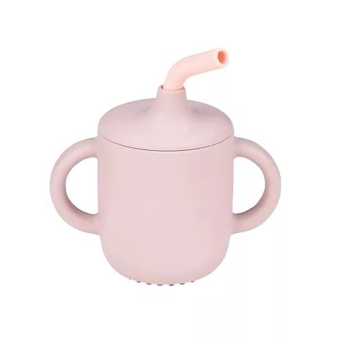 Nattou itatópohár szívószálas szilikon 150ml pink