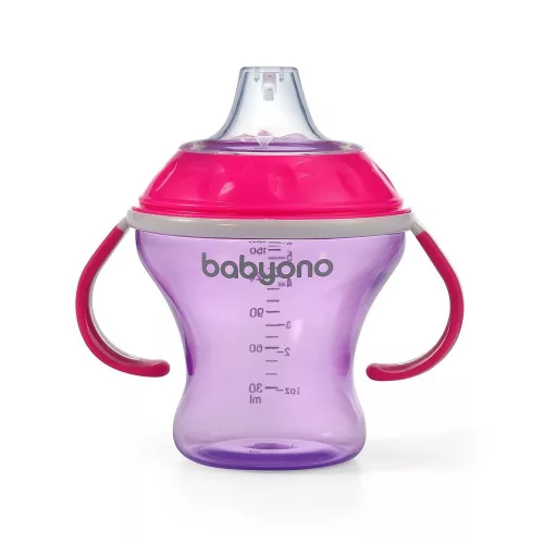 BabyOno itatópohár - csöpögésmentes puha csõrrel 3hó 180ml pink  1456/02
