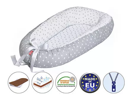Scamp babafészek kókuszbetétes Little Heart White Grey BF002
