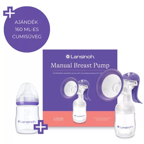 Lansinoh 2 fázisú kézi mellszívó 160ml cumisüveggel szettben