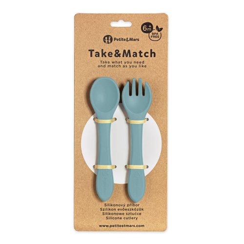PETITE&MARS Szilikon evőeszköz Take&Match Frosted Sky 6m+