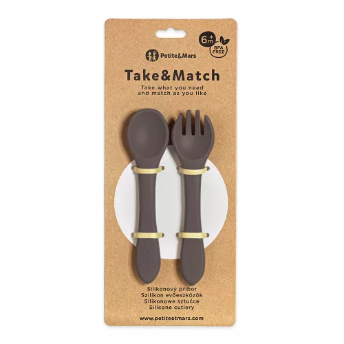 PETITE&MARS Szilikon evőeszköz Take&Match Bitter Cocoa 6m+