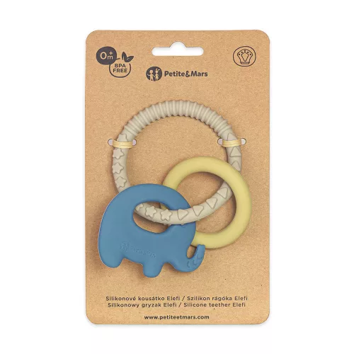PETITE&MARS Szilikon rágóka Elefi Cute Blue 0m+