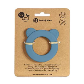   PETITE&MARS Beary Szilikon rágóka csörgővel Petrol Blue 0m+