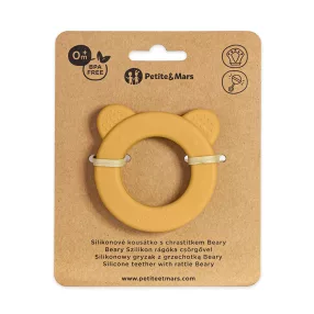   PETITE&MARS Beary Szilikon rágóka csörgővel Intense Ochre 0m+