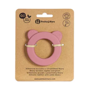   PETITE&MARS Beary Szilikon rágóka csörgővel Dusty Rose 0m+