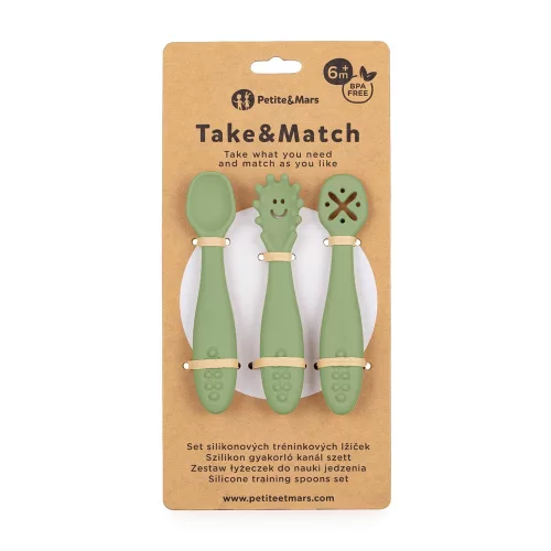 PETITE&MARS Szett 3 db szilikon edzőkanál Take&Match Sweet Pea 6m+