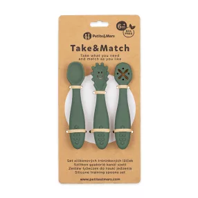   PETITE&MARS Szilikon gyakorló kanál szett 3 db Take&Match  Misty Green 6m+