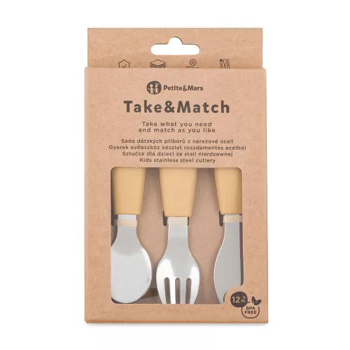 PETITE&MARS Rozsdamentes acél evőeszközkészlet Take&Match Intense Ochre 12m+