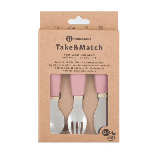 PETITE&MARS Rozsdamentes acél evőeszközkészlet Take&Match Dusty Rose 12m+