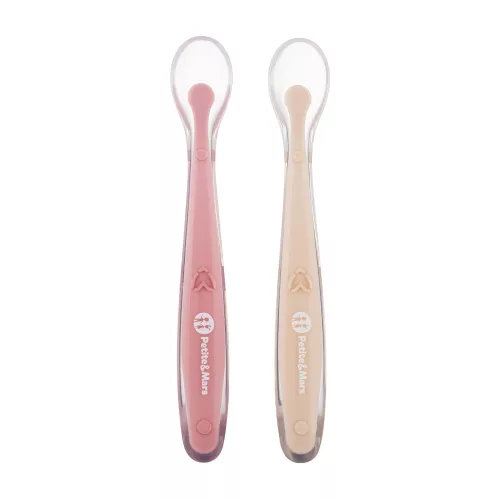 PETITE&MARS Szilikon kanálkák tokkal, 2 db-os készlet, Take&Match Sand - Rose 6m+