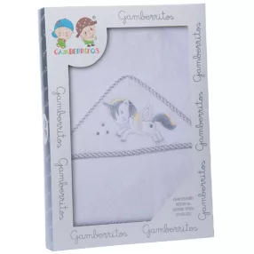   Gamberritos fürdõlepedõ kapucnis 100x100cm unikornis fehér/szürke 10393