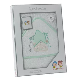   Gamberritos fürdõlepedõ - kapucnis 100x100cm csillag és maci fehér/zöld 10686