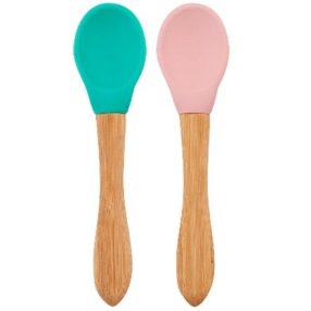   Szilikon kanál szett bambusz nyéllel, aqua green - pinky pink | Minikoioi