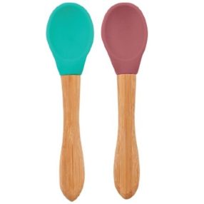   Szilikon kanál szett bambusz nyéllel, aqua green - velvet rose | Minikoioi