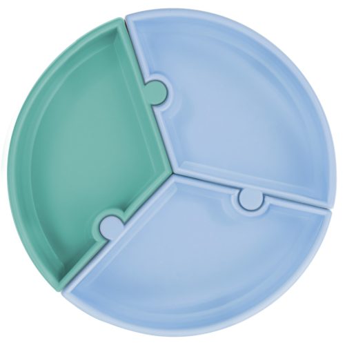 Szilikon puzzle tányér, mineral blue-aqua green | Minikoioi