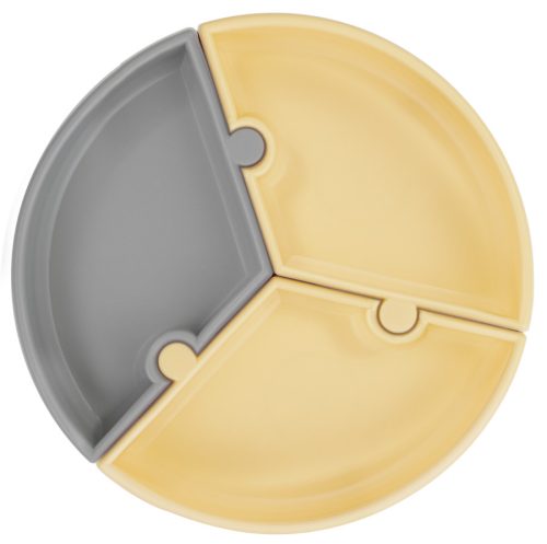 Szilikon puzzle tányér, mellow yellow/powder grey | Minikoioi