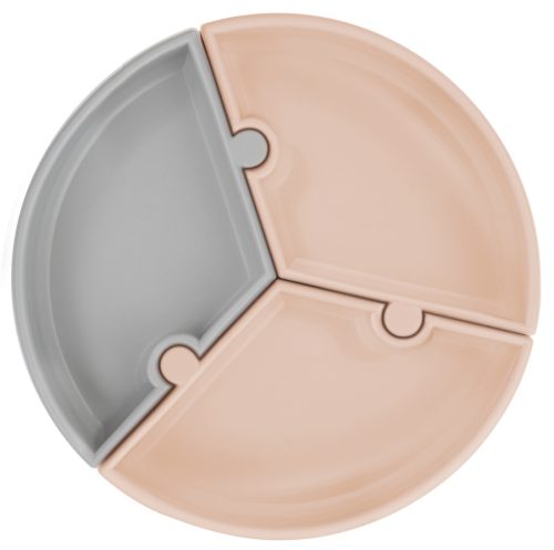 Szilikon puzzle tányér, bubble beige/powder grey | Minikoioi