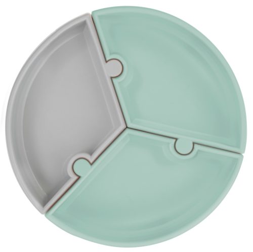 Szilikon puzzle tányér, river green/powder grey | Minikoioi
