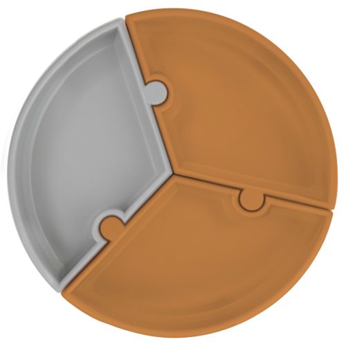 Szilikon puzzle tányér, woody brown/powder grey | Minikoioi