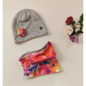   Sapka és sál szett(virággal) átmeneti “RÓZSASZÍN DESIGN” 