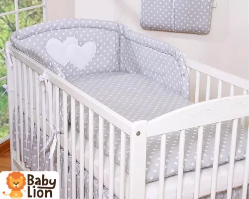 BabyLion Prémium 3 részes ágyneműhuzat szett - HH - Szürke alapon fehér pöttyök