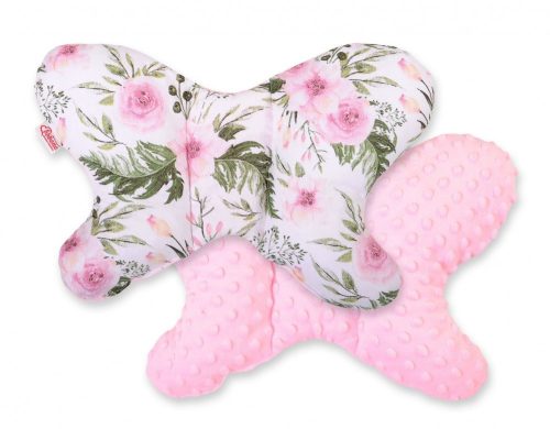 BabyLion Prémium Minky pillangó párna - Rózsaszín virágok