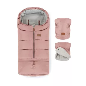   PETITE&MARS Téli szett Jibot 3in1 bundazsák + kézmelegítő kesztyű babakocsira Jasie Dusty Pink