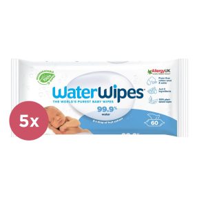   5x WATERWIPES Nedves törlőkendők, műanyagmentes 60 db ( 300 db)
