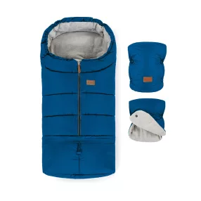   PETITE&MARS Téli szett Jibot 3in1 bundazsák + kézmelegítő kesztyű babakocsira Jasie Ocean Blue