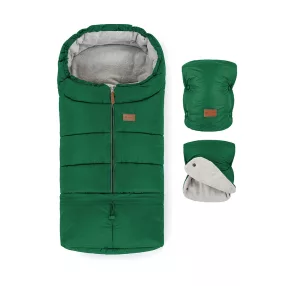   PETITE&MARS Téli szett Jibot 3in1 bundazsák + kézmelegítő kesztyű babakocsira Jasie Juicy Green