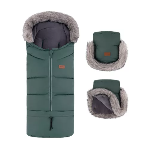 PETITE&MARS Téli szett Arctic 4in1 bundazsák + kézmelegítő kesztyű babakocsira Furry Veritable Khaki