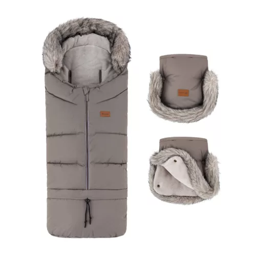 PETITE&MARS Téli szett Arctic 4in1 bundazsák + kézmelegítő kesztyű babakocsira Furry Mocha Mousse