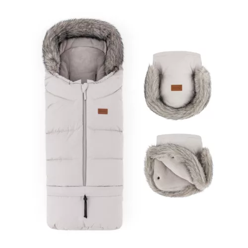 PETITE&MARS Téli szett Arctic 4in1 bundazsák +kézmelegítő kesztyű babakocsira Furry Champagne Shower