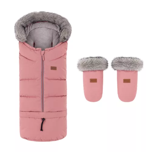 PETITE&MARS Arctic 4v1 téli bundazsák szett + babakocsi kézmelegítő Fjora Old Rose