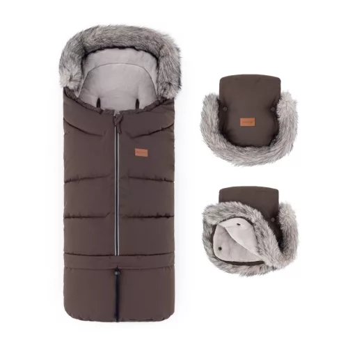 PETITE&MARS Arctic 4v1 téli bundazsák szett + babakocsi kézmelegítő Furry Rich Brown