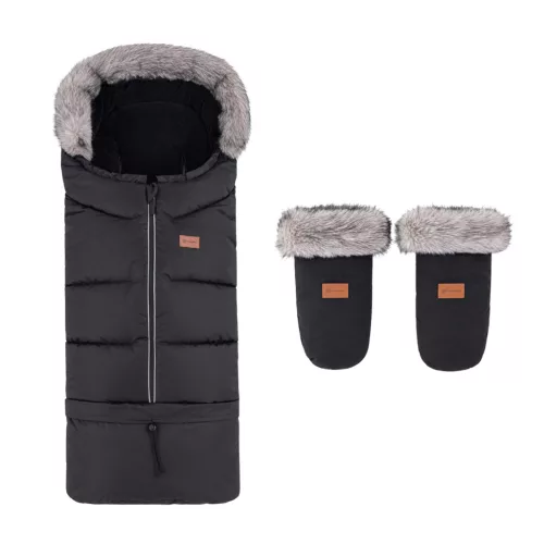 PETITE&MARS Arctic 4v1 téli bundazsák szett + babakocsi kézmelegítő Fjora Forever Black